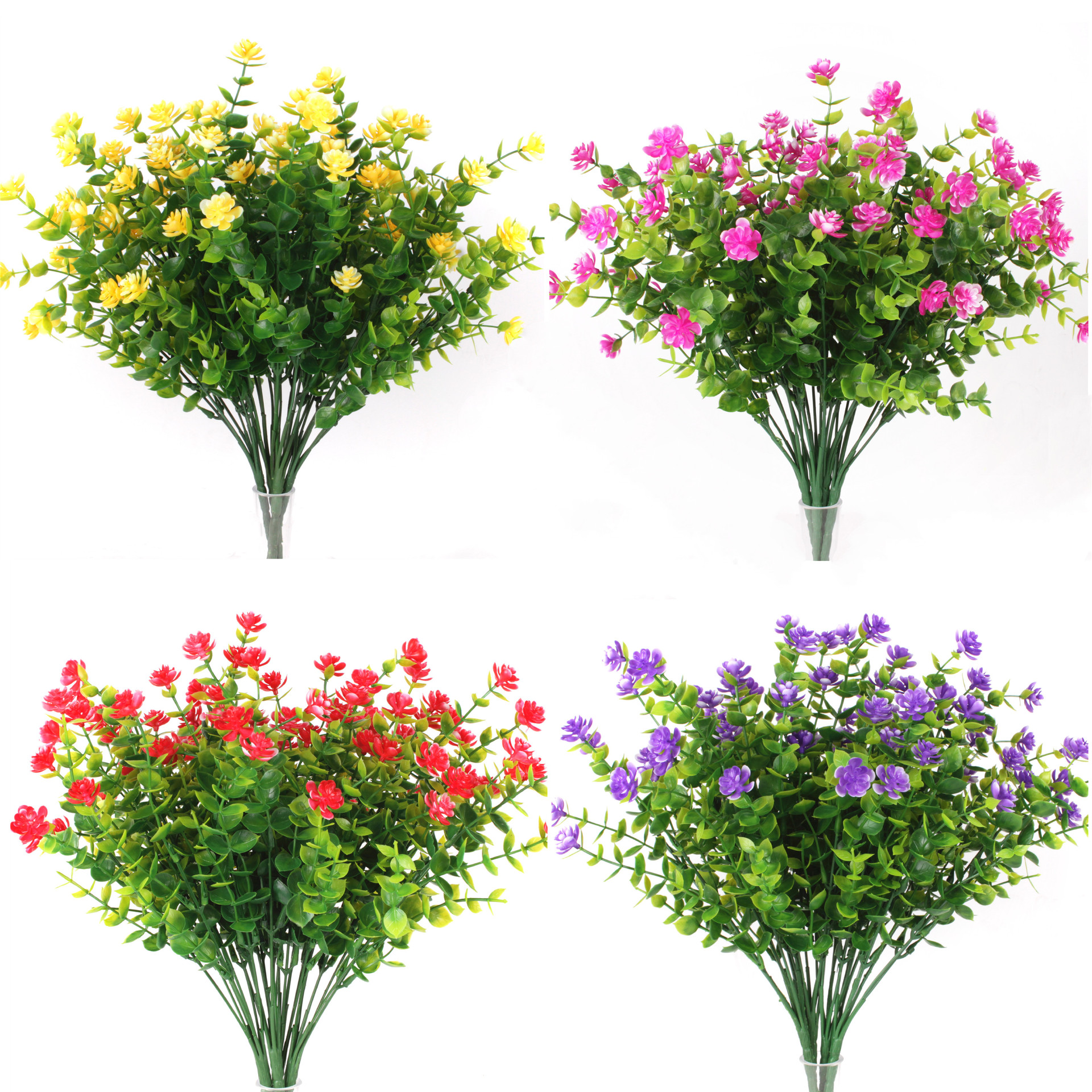 廠家供應(yīng) 仿真花假花塑料干花 尤加利玫瑰 綠色植物盆栽7叉35